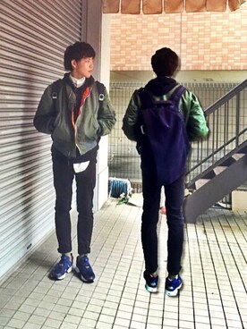 「ノーカラーシャツ」｜「アイテム（ミリタリージャケット）」を使った、mefoxさん（メンズ・178cm）の春コーディネート
