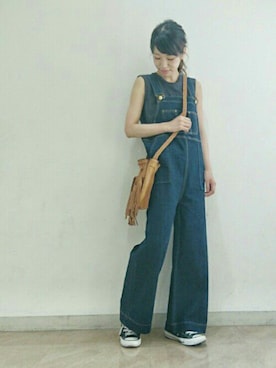 「黒コンバース」｜「アイテム（サロペット/オーバーオール）」を使った、mystic_nakataさん（レディース・163cm）の夏コーディネート