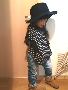 「GLOBAL WORK（グローバルワーク）のフェルトナカオレＨＡＴ/565115（ハット）」を使った、momomiyさん（キッズ・90cm）の春コーディネート
