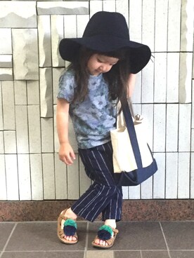 「GLOBAL WORK（グローバルワーク）のフェルトナカオレＨＡＴ/565115（ハット）」を使った、momomiyさん（キッズ・100cm）の夏コーディネート
