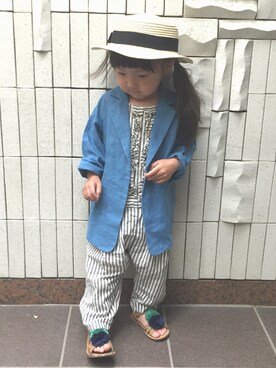 「大人カジュアル」｜「アイテム（オールインワン・サロペット）」を使った、momomiyさん（キッズ・100cm）の夏コーディネート