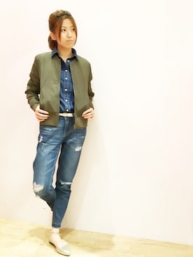 「archives（アルシーヴ）のパッチ&クラッシュデニム（デニムパンツ、ブルー系）」を使った、archivesさん（レディース・160cm）の秋コーディネート