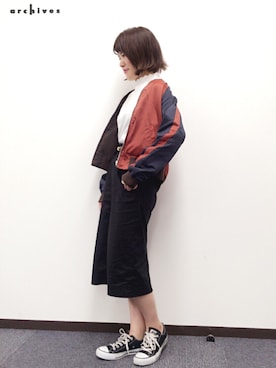「archives（アルシーヴ）のアイテム（スタジャン）」を使った、archivesさん（レディース・158cm）の秋コーディネート