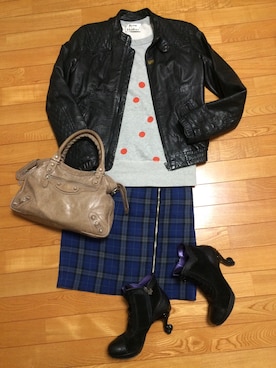 「G-STAR RAW（ジースターロゥ）のアイテム（ライダースジャケット）」を使った、Ｕさん（レディース・152cm）の冬コーディネート