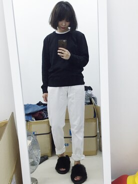 「2littlebobのアイテム（デニムパンツ、ホワイト系）」を使った、twiggyさん（レディース）の秋コーディネート