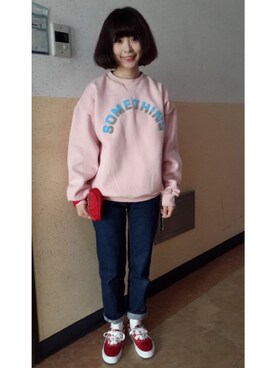 「VANS（バンズ）のアイテム（スニーカー、レッド系）」を使った、twiggyさん（レディース）の秋コーディネート