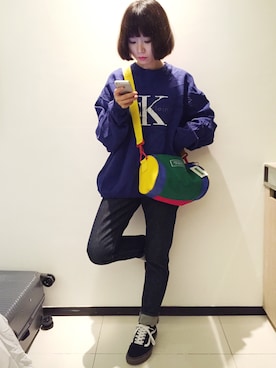 「EDWIN（エドウィン）のアイテム（デニムパンツ、ブルー系）」を使った、twiggyさん（レディース）の冬コーディネート