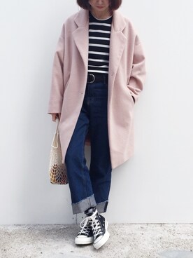 「CONVERSE（コンバース）のアイテム（スニーカー、ブラック系）」を使った、twiggyさん（レディース）の冬コーディネート