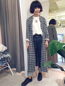 「MUJI Labo（ムジラボ）のアイテム（スニーカー、ブラック系）」を使った、twiggyさん（レディース）の春コーディネート