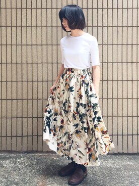 「AURORA SHOES（オーロラシューズ）のアイテム（その他シューズ、ブラウン系）」を使った、twiggyさん（レディース）の夏コーディネート