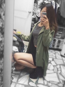 「ZARA（ザラ）の中長窄裙（スカート、ブラック系）」を使った、Athena㚬さん（レディース・167cm）の秋コーディネート