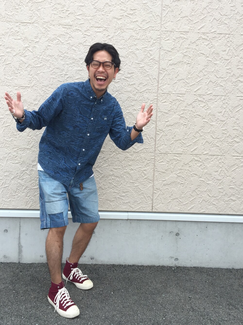 「ショーツ、ラフ、stussy、oldstussyではない、秋モード」｜「白山眼鏡のPOST（メガネ、ブラウン系）」を使った、ONS_KSKさん（メンズ・170cm）の夏コーディネートの1枚目の写真