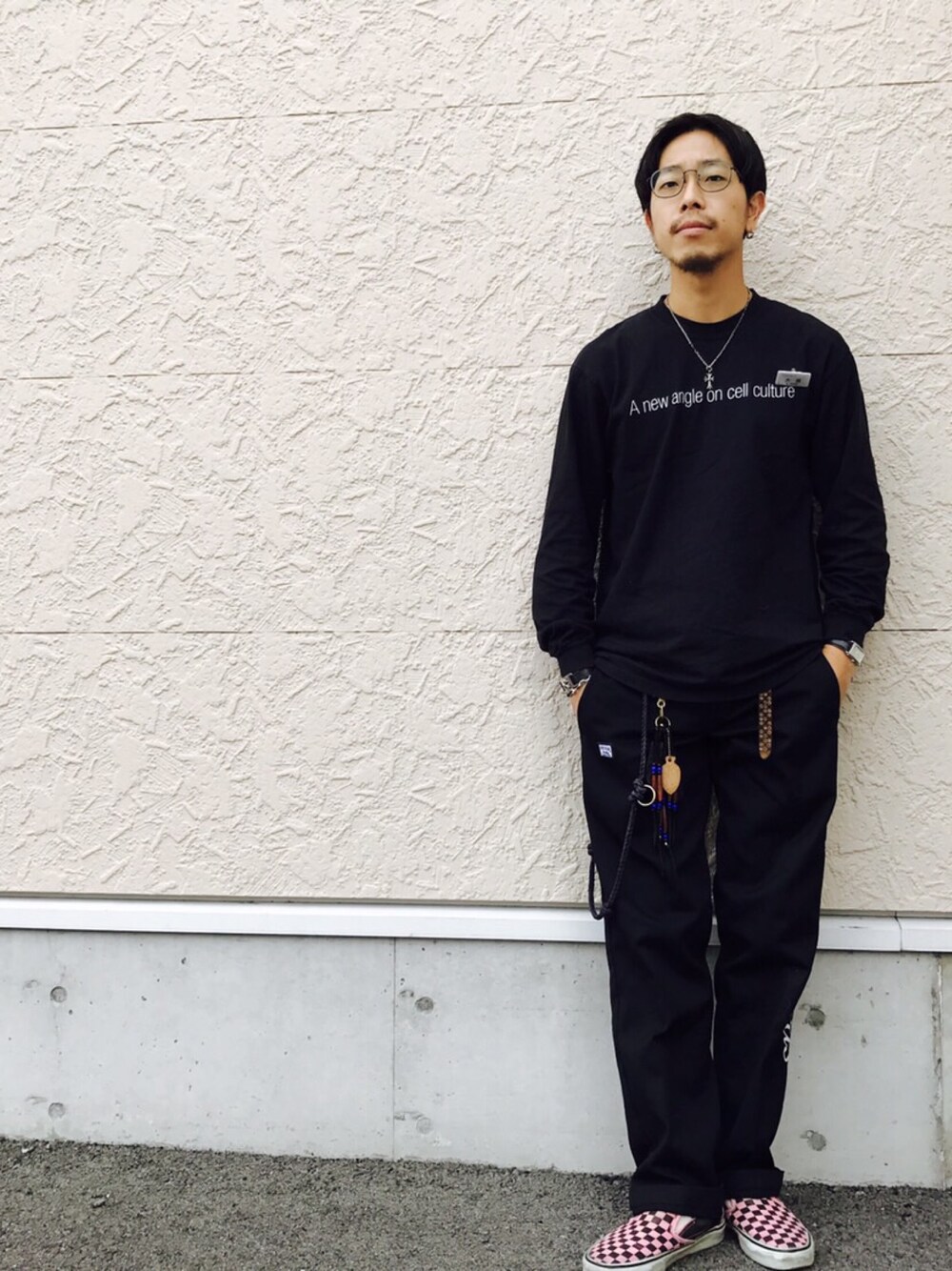 「ブラック、シンプルコーデ、ootd、street、skate」｜「Rooster King &Coのアイテム（アクセサリー、ブラック系）」を使った、ONS_KSKさん（メンズ・170cm）の秋コーディネートの1枚目の写真