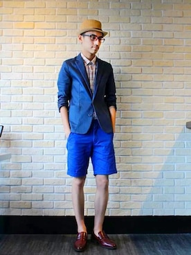 「plain-me（プレインミー）のアイテム（フォーマルスーツ/小物）」を使った、John Bigotsさん（メンズ・170cm）の夏コーディネート