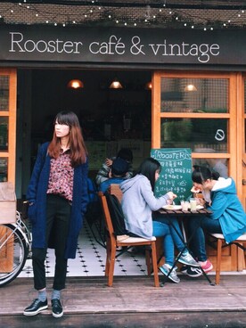 「streetsnap」｜「アイテム（ピーコート）」を使った、Hsin-Ting Hsuさん（レディース・164cm）の春コーディネート