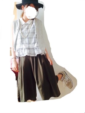 「GLOBAL WORK（グローバルワーク）のフェルトナカオレＨＡＴ/565115（ハット）」を使った、もここさん（レディース・152cm）の夏コーディネート