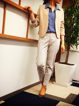 「NARACAMICIE（ナラカミーチェ）のアイテム（ノーカラージャケット）」を使った、ｋａｏｒｕ♢さん（レディース・160cm）の春コーディネート