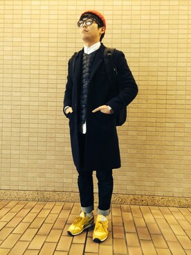 「アイテム（ダウンベスト、その他）」を使った、山下 英吉さん（メンズ・171cm）の冬コーディネート