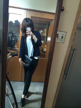 「H&M」｜「H&M（エイチ・アンド・エム）のアイテム（ノーカラージャケット）」を使った、akane＊さん（レディース・163cm）の秋コーディネート