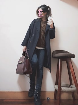 「Ungrid（アングリッド）のアイテム（ピーコート）」を使った、E F F I Eさん（レディース・163cm）の春コーディネート