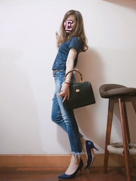 「Ungrid（アングリッド）のフレイドヘムストスリ（デニムパンツ）」を使った、E F F I Eさん（レディース・163cm）の夏コーディネート