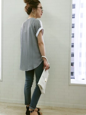 「デカピアス」｜okaさん（レディース・157cm）の夏コーディネート