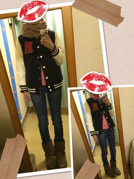 「Honeys（ハニーズ）のアイテム（スタジャン）」を使った、あずき★さん（レディース・158cm）の秋コーディネート