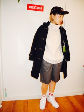 「AF1」｜「アイテム（ダッフルコート）」を使った、ショウコさん（レディース・160cm）の冬コーディネート