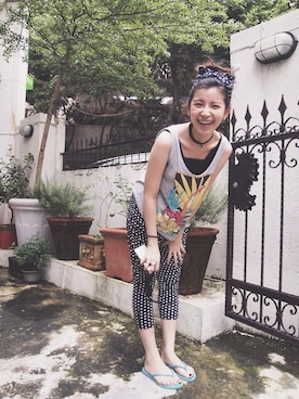 「Marc by Marc Jacobs（マークバイマークジェイコブス）のアイテム（イヤリング）」を使った、Sarahさん（レディース・155cm）の夏コーディネート