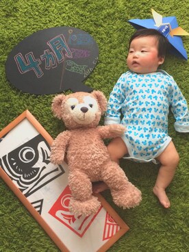 「お食い初めコーデのアイテム（その他、グレー系）」を使った、Kaiさん（キッズ・60cm）の春コーディネート