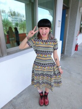 「古著洋裝👗（スカート、イエロー系）」を使った、宋蓉婷🎀さん（レディース・158cm）の春コーディネート