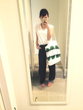 「しまむら（シマムラ）のアイテム（デニムパンツ、ブルー系）」を使った、maedaさん（レディース・160cm）の夏コーディネート