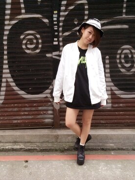 「plain-me（プレインミー）のアイテム（ブルゾン）」を使った、kou chuさん（レディース・158cm）の春コーディネート
