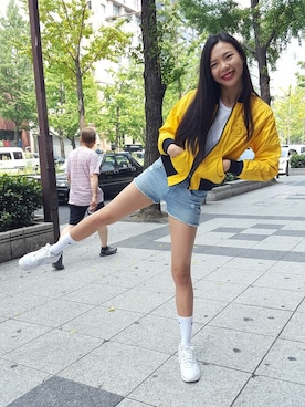 「AVIREX（アヴィレックス）のアイテム（ナイロンジャケット）」を使った、Hana Chuさん（レディース・168cm）の夏コーディネート