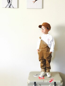 「GLOBAL WORK（グローバルワーク）のアイテム（オールインワン・サロペット）」を使った、かず。さん（キッズ・100cm）の秋コーディネート