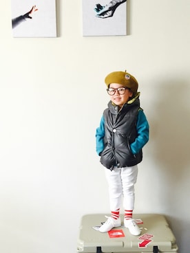 「highking（ハイキング）のアイテム（帽子）」を使った、かず。さん（キッズ・100cm）の秋コーディネート