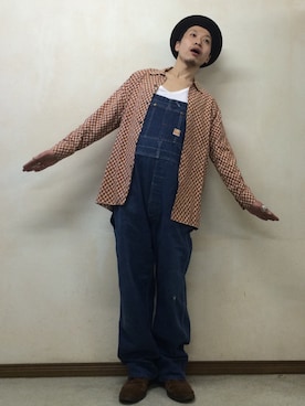 「パジャマ」｜「アイテム（サロペット/オーバーオール）」を使った、サトルさん（メンズ・176cm）の春コーディネート