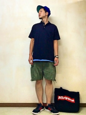 「膝上ショーツ」｜「アイテム（トートバッグ）」を使った、サトルさん（メンズ・176cm）の夏コーディネート
