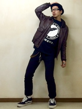 「アイテム（ミリタリージャケット、ブラウン系）」を使った、サトルさん（メンズ・176cm）の冬コーディネート