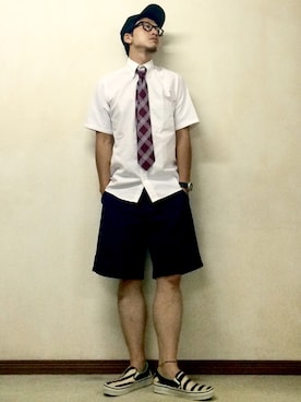 「アイテム（ネクタイ、レッド系）」を使った、サトルさん（メンズ・176cm）の夏コーディネート