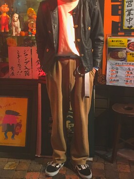 「COMME CA ISM（コムサイズム）のアイテム（ライダースジャケット）」を使った、hay_atoさん（メンズ・169cm）の秋コーディネート
