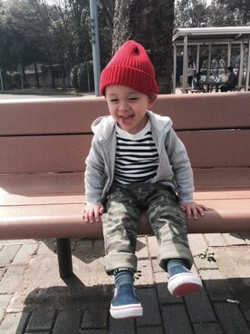 「ボーダーTシャツ」｜まけちゃんさん（キッズ・90cm）の春コーディネート