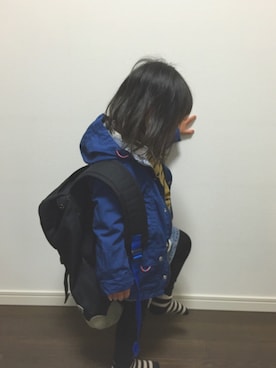「アイテム（マウンテンパーカー、ブルー系）」を使った、mariさん（キッズ・90cm）の冬コーディネート