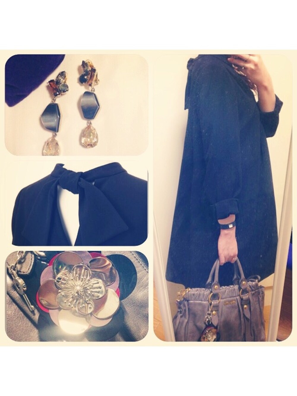 「g.v.g.v.、リトルブラックドレス、仕事コーデ」｜「G.V.G.V.のTIE BACK A LINE DRESS（ワンピース、ブラック系）」を使った、Momokoさん（レディース・156cm）の冬コーディネートの1枚目の写真