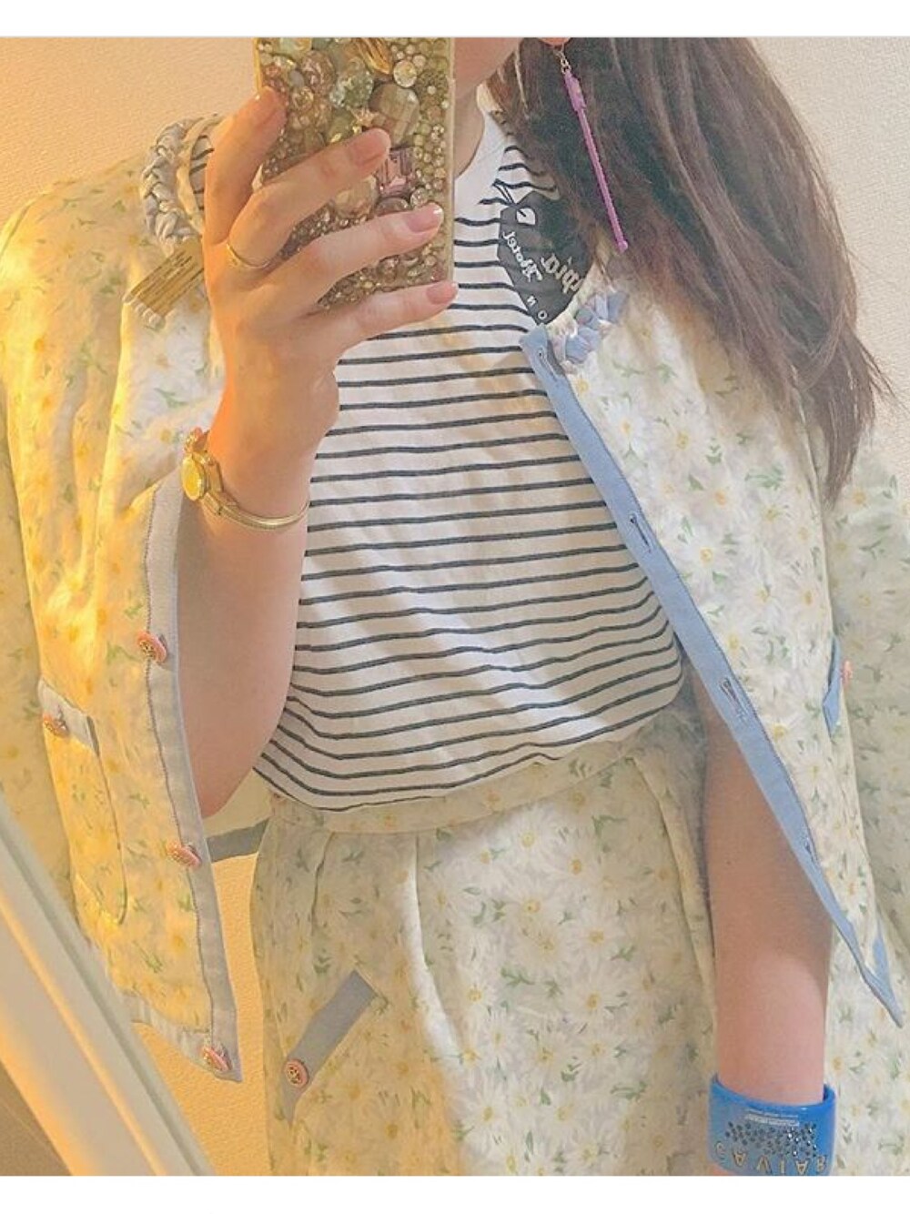 「SOWA、lamp harajuku、THEATRE PRODUCTS、シアタープロダクツ(THEATRE PRODUCTS)、Olympia Le-Tan、UNIQLO、セットアップ、ボーダーTシャツ」｜「UNIQLOのアイテム（Tシャツ/カットソー、ホワイト系）」を使った、Momokoさん（レディース・156cm）の夏コーディネートの1枚目の写真