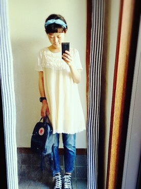 「カンケンBAG」｜「アイテム（チュニック）」を使った、mayumeさん（レディース・155cm）の夏コーディネート