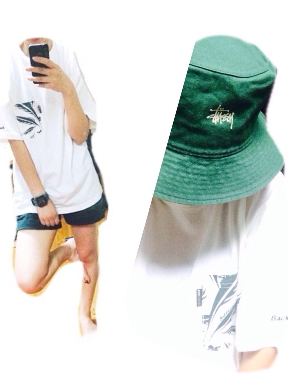 「BACK CHANNEL、NIXON、stussy、green」｜「Back Channelのアイテム（Tシャツ/カットソー、ホワイト系）」を使った、さちゃんさん（レディース・162cm）の夏コーディネートの1枚目の写真