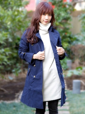 「アイテム（トレンチコート）」を使った、MINA HISATSUNEさん（レディース・153cm）の冬コーディネート