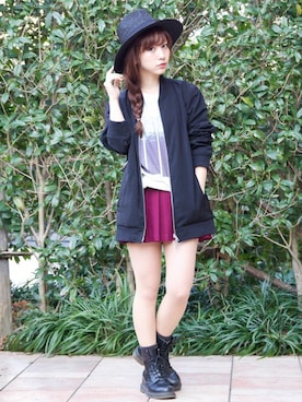 「むぎわら帽子」｜「アイテム（ブルゾン）」を使った、MINA HISATSUNEさん（レディース・153cm）の春コーディネート