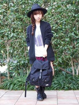 「麦わら帽子」｜「アイテム（ブルゾン）」を使った、MINA HISATSUNEさん（レディース・153cm）の春コーディネート